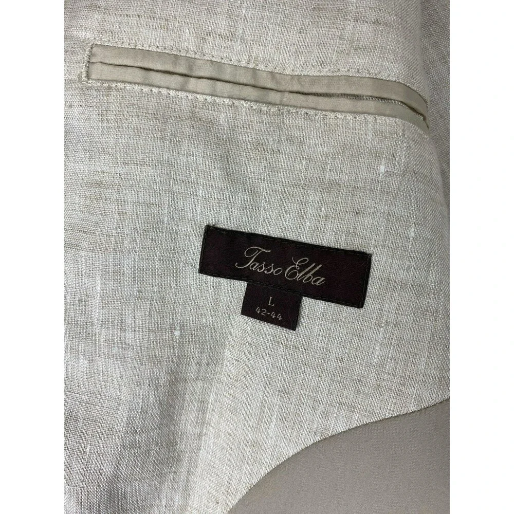 Tasso Elba 100% Linen Blazer Mens L 42-44 Beige 2 Button Sport Coat Jacket